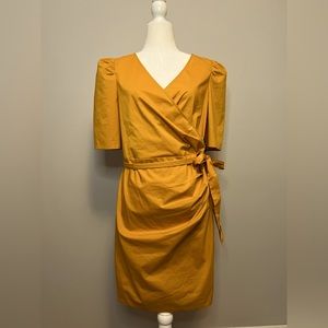 NWT NY&C Mustard Yellow Puff Sleeve Wrap Dress